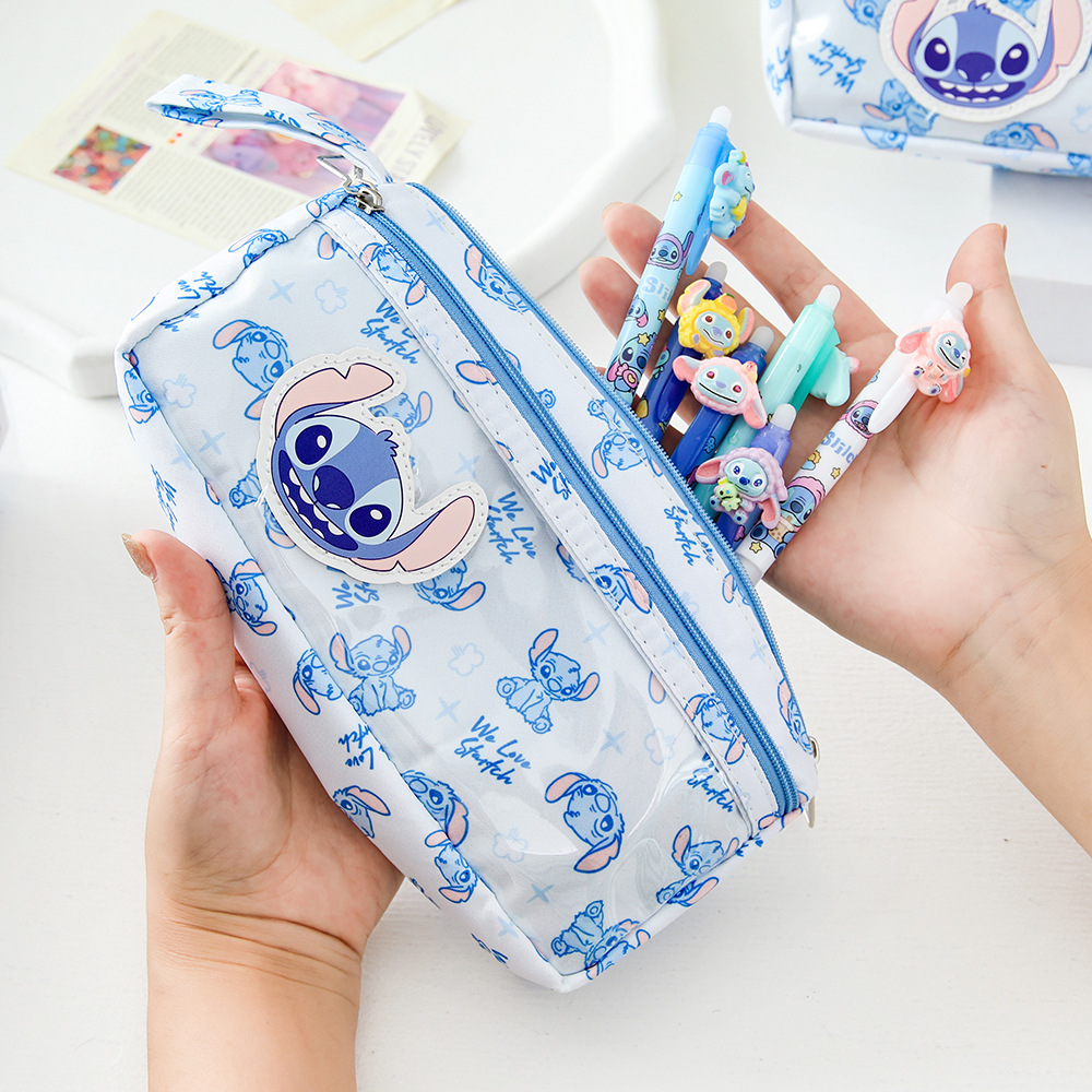 Bolsa de lápiz azul azul de dibujos animados bolsas de papelería impresa multicapa de gran capacidad para engrosar la papelería de la fiesta estudiantil al por mayor