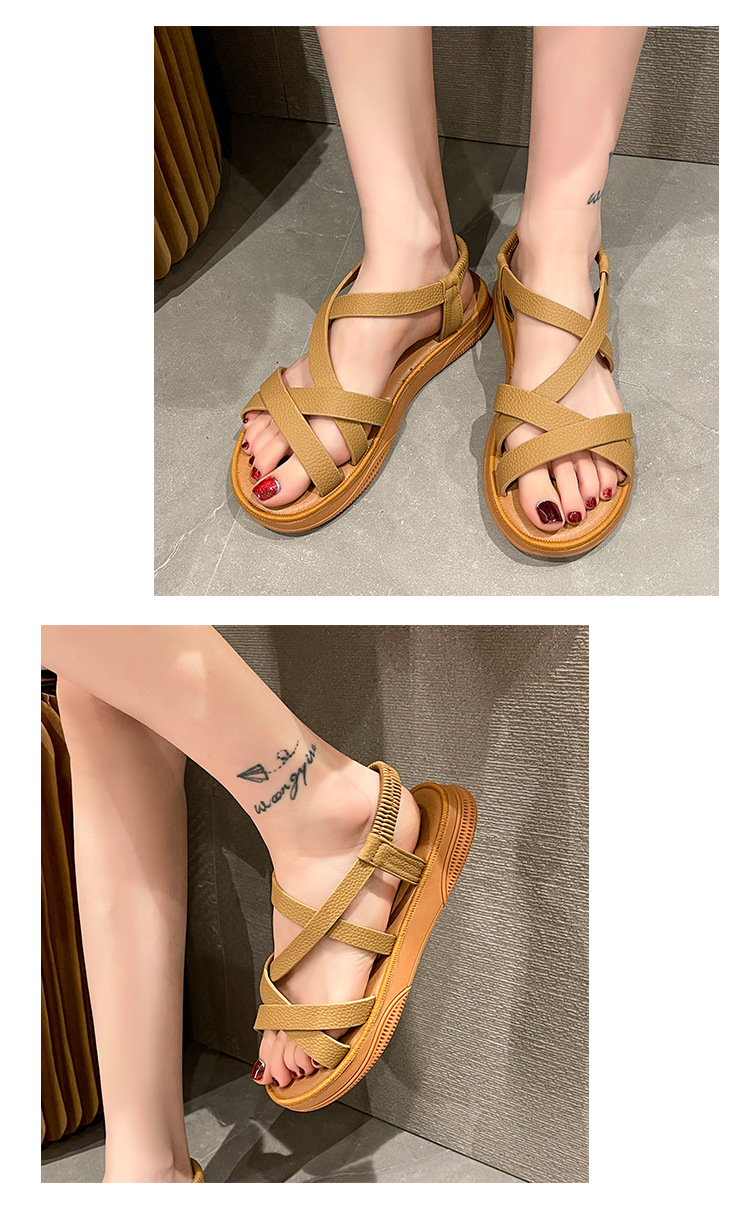 Sandali per il commercio estero da donna 2023 Summer New Roman Fashion Cross Strap cinturino elastico fondo piatto sandali da donna con fondo morbido_voghion.com