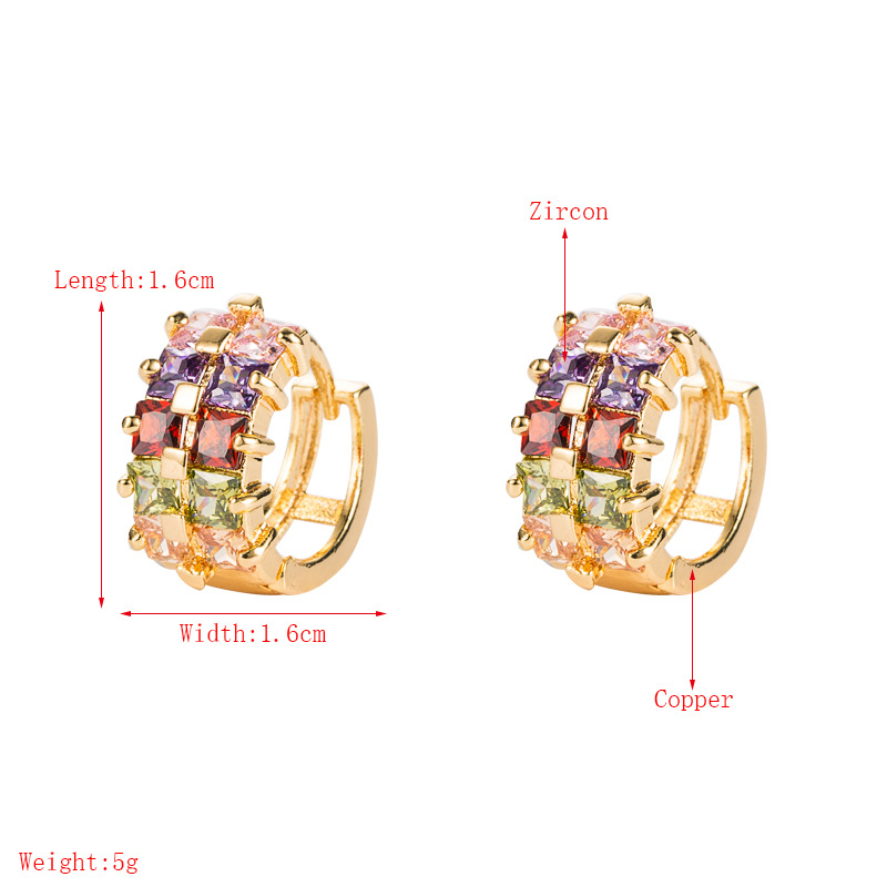 European And American Fashion Trend Copper-plated Micro-inlaid Zircon Double-layer Geometric Rainbow Earrings display picture 1