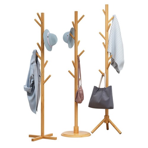 Solid wood coat rack, home bedroom floor-standing storage rack, living room hanging clothes rack, single-pole vertical simple bag rack