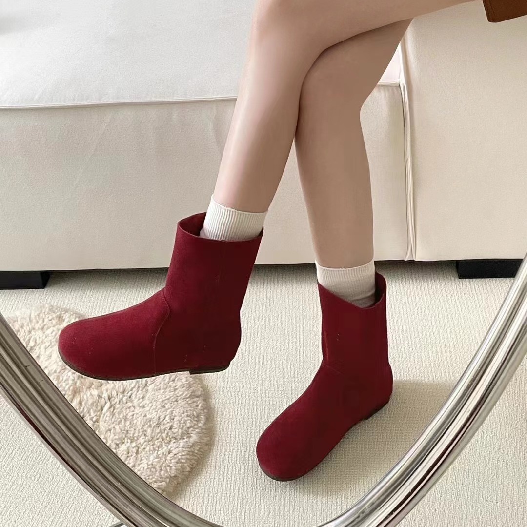 Chaussures ShoeVault en cuir suédé véritable pour femme, modèle Martin, collection automne-hiver 2024, style rétro, bout rond, souple, confortable et polyvalent._voghion.com