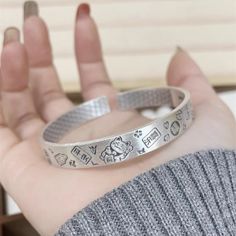 Yinxi 2024 new new retro peace joy auspicious bracelet lucky cat antique national tide ins bracelet