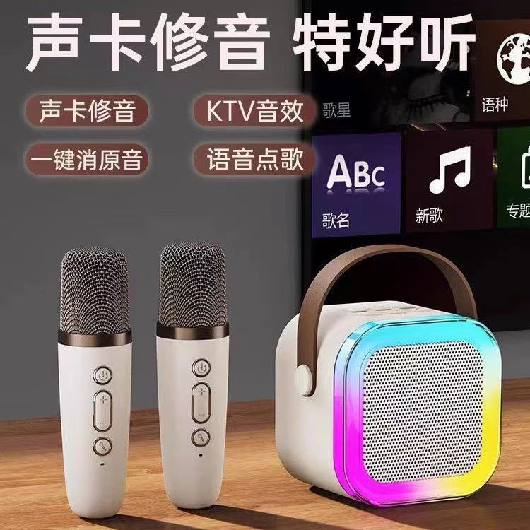 Wireless Bluetooth Audio Mini Handheld Microphone Singing and Karaoke All-In-One Kidsren's Home Ktv Audio Set