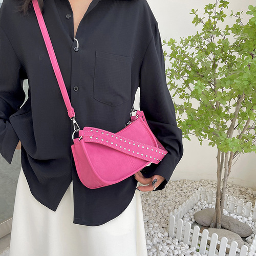 Fashion Rivet Shoulder Bag for Women  New Simple Square Bag with Texture Trendy Crossbody Bag