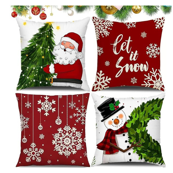 クロスボーダークリスマス枕感謝祭リネンショートぬいぐるみピーチスキンプリントクッション背もたれクリスマス枕カバー|undefined