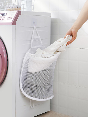 Folding mesh dirty laundry basket household laundry basket punch-free bathroom self-adhesive storage basket bathroom storage basket