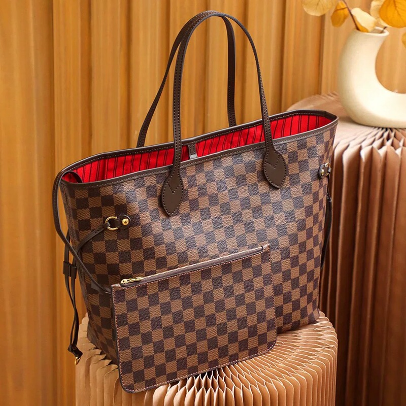 Cross-border original chip version 2026 new L neverfull checkered shopping bag shoulder bag V genuine leather bag Cross-border original chip version 2026 new L neverfull checkered shopping bag shoulder bag V genuine leather bag