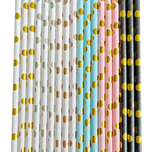 In stock supply color dot paper straw party matching disposable paper straw bronzing drink straw