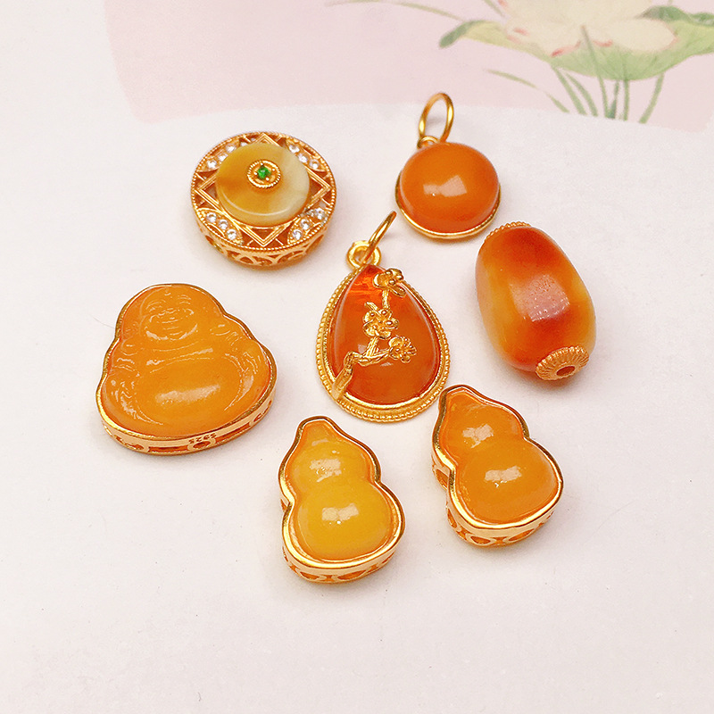 Natural beeswax Buddha accessories s925 silver gold-plated bracelet necklace string decoration diy handmade spacer beads semi-finished products