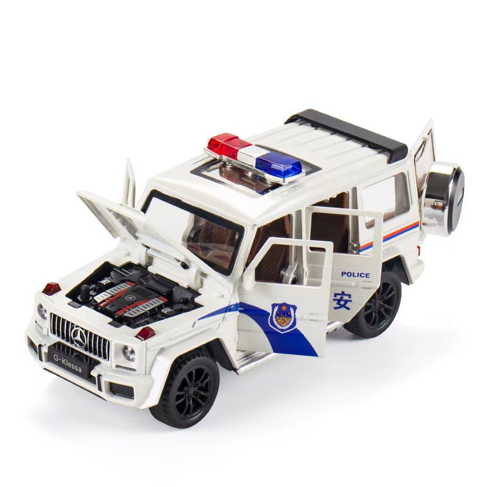 Coche modelo de coche de aleación galope G63 coche de policía grande G tire hacia atrás con sonido y luz niño modelo de coche de juguete colección de decoración