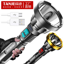 跨境塑料强光手电筒USB充电led超亮远射家用户外手握试照明手电筒