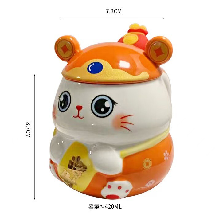 かわいい招き猫蓋付きマグカップ高颜値創意陶磁器カップお土産カップル家庭用オフィスカップ|undefined