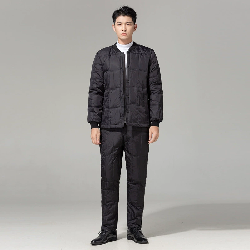 Мужские пуховые шелковые костюмы Набор для зимнего среднего и пожилого папы, толстые пуховые брюки термобелье два