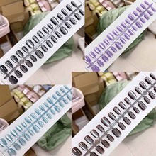 组合2源头工厂黑色猫色半手工穿戴甲短款显白美甲贴片30片预制甲