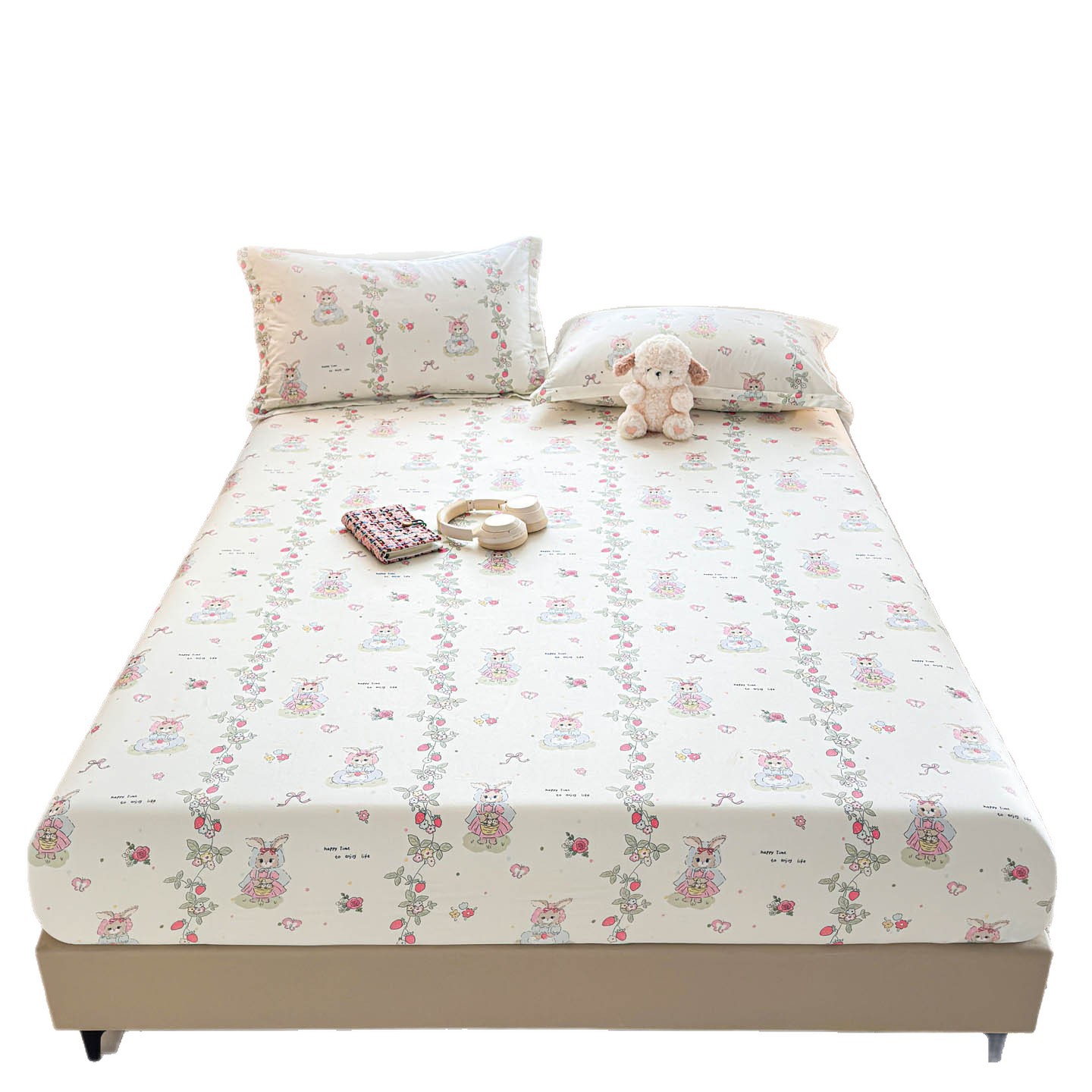 Cama de algodón fresco, sábanas de tres piezas, cubierta de cama de dormitorio de algodón, colchón Simmons, cubierta de cubierta protectora integral.