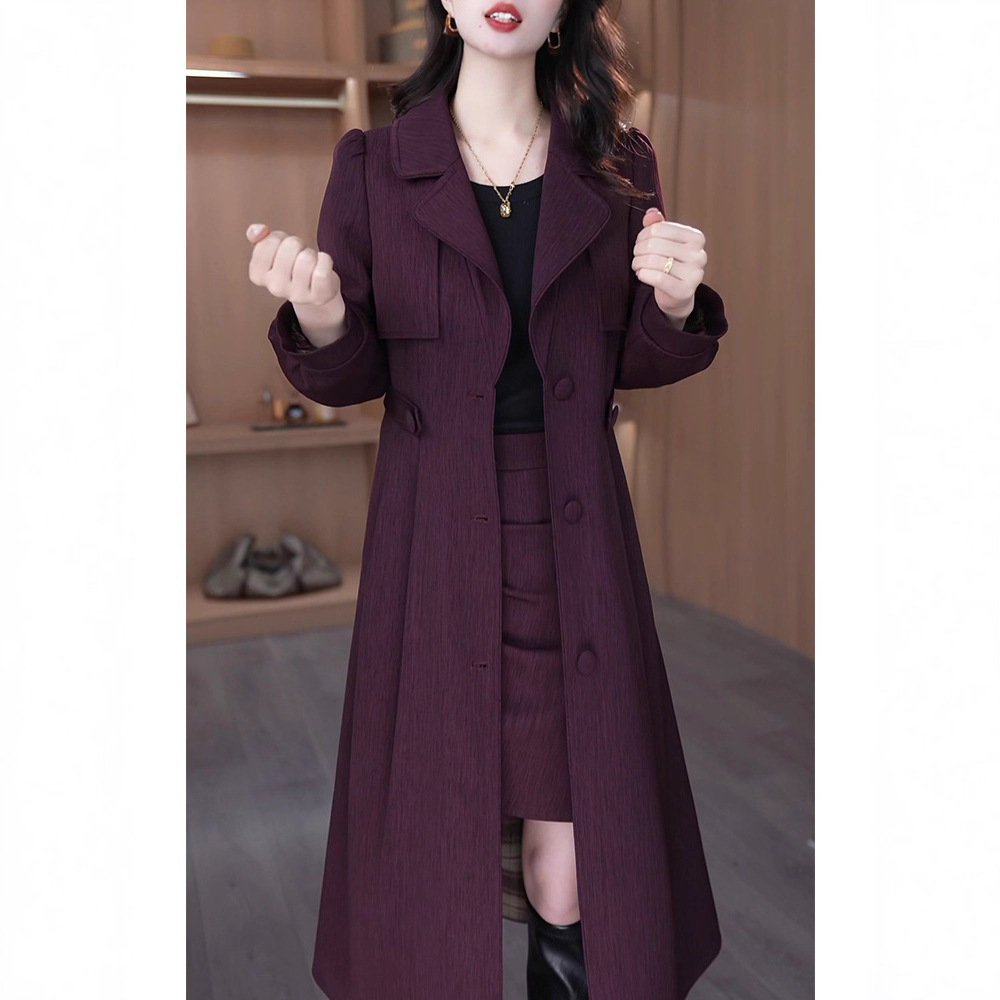 2025 Spring and Autumn New Style Mom's Style Mid-Length Windbreaker Jacket Long Sleeve High-End Front and Back Wear Suit Collar Coat for Women