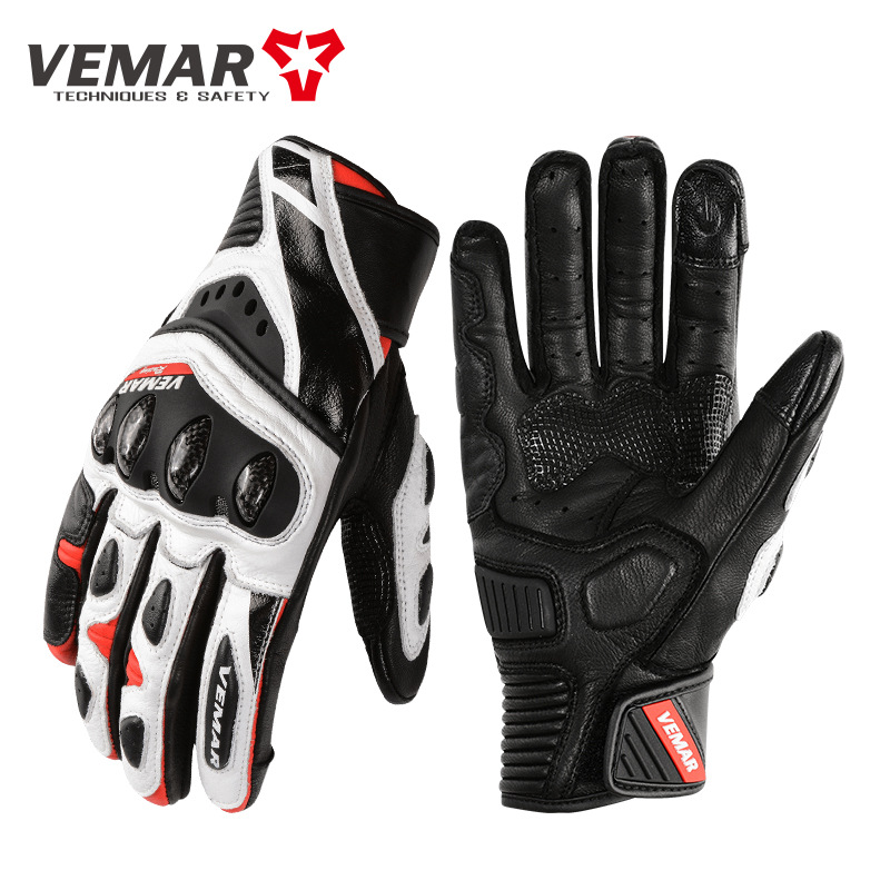 Winter Motorcycle Riding Leather Gloves Men's Carbon Fiber Drop-resistant Shock-absorbing Non-slip Motorcycle Racing Rider Touch Screen Gloves