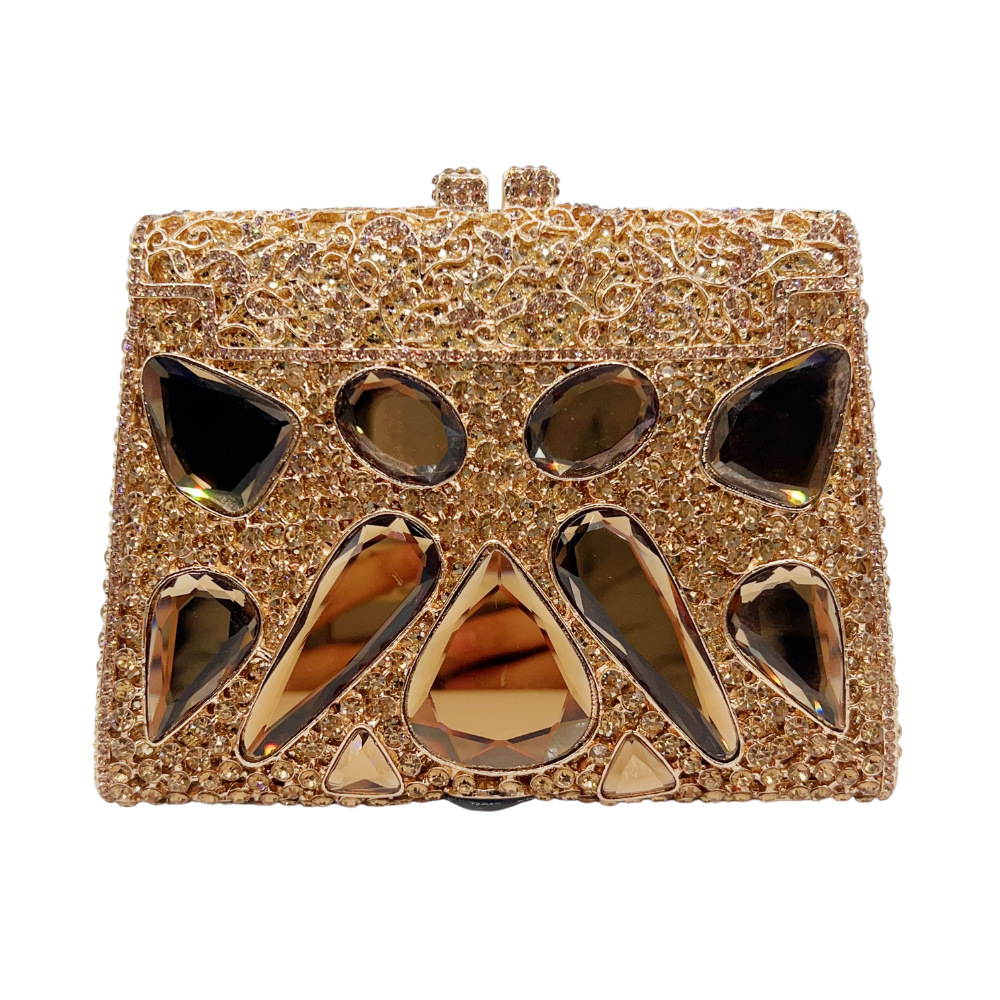 Túi clutch nữ cầm tay đính kim cương thủy tinh dự tiệc phong cách Âu Mỹ — Màu vàng chi tiết 2