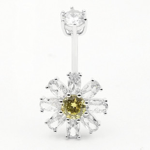 S925 silver belly button ring European and American Diamond zircon sunflower daisy chrysanthemum navel nail piercing jewelry wholesale