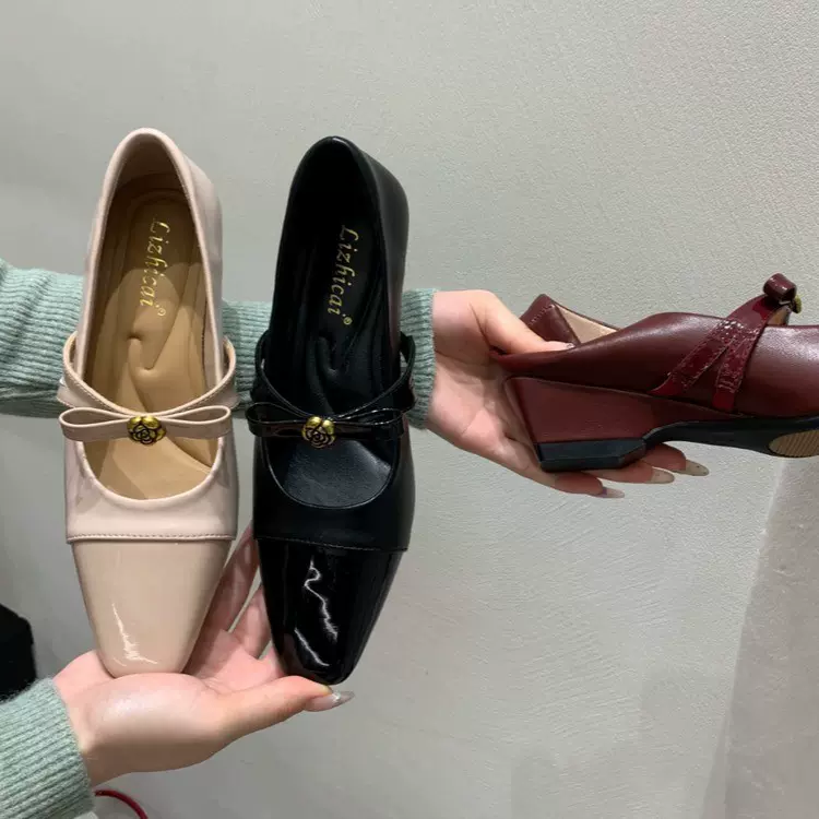 2026新款经典拼色山茶花玛丽珍鞋小香风内增高春季新款百搭单鞋