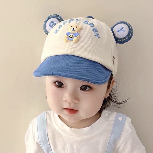 Baby Hats  Autumn New Cute Boy Bear Soft Brim Peaked Cap Spring and Autumn Girl Baby Baseball Cap Trendy