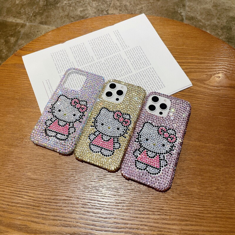 Hello Kitty Cat Phone Case Suitable for Iphone17/16Pro Max, Apple 15 Rhinestone 14 Protective Case