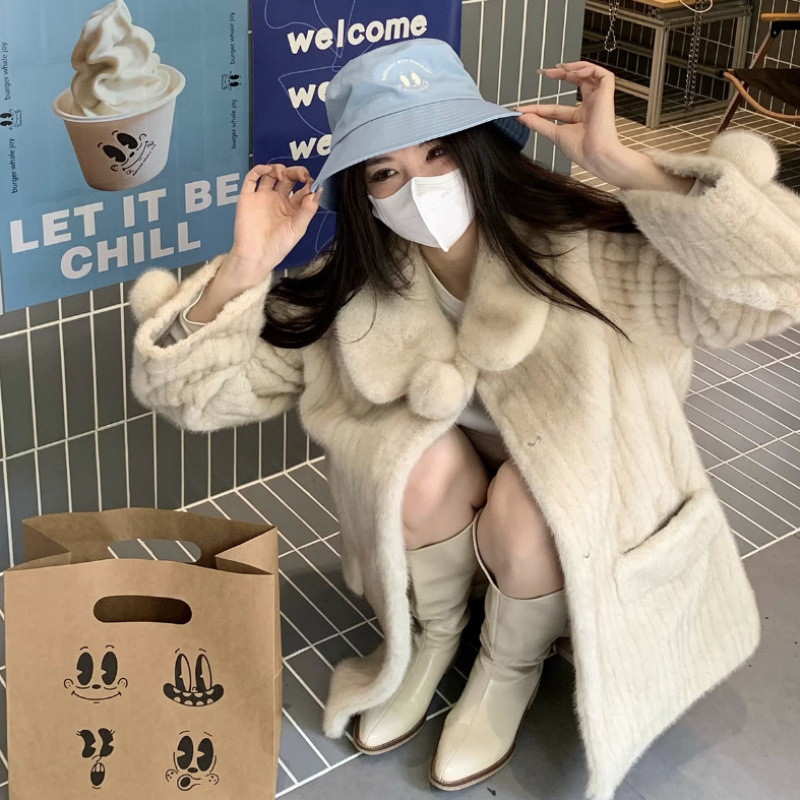2025 가을과 겨울 인조 가죽 재킷 여성용 중간 길이 밍크 모피 아모 재킷 코트 따뜻한 윈드브레이커 캐주얼 루즈
