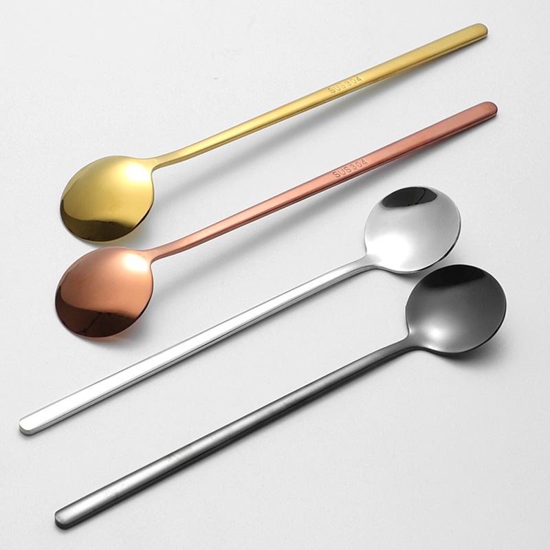 304 Stainless Steel Small Round Spoon With Long Handle, Stirring Coffee Dessert Mug Spoon, Mirror Polished, Nordic Style_voghion.com