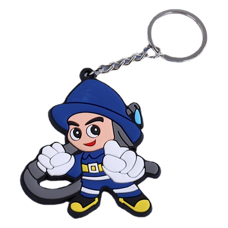 Firefighter Keychain Pvc Soft Glue Stereo Cartoon Cute Keychain Student School Bag Small Pendant Event Gift
