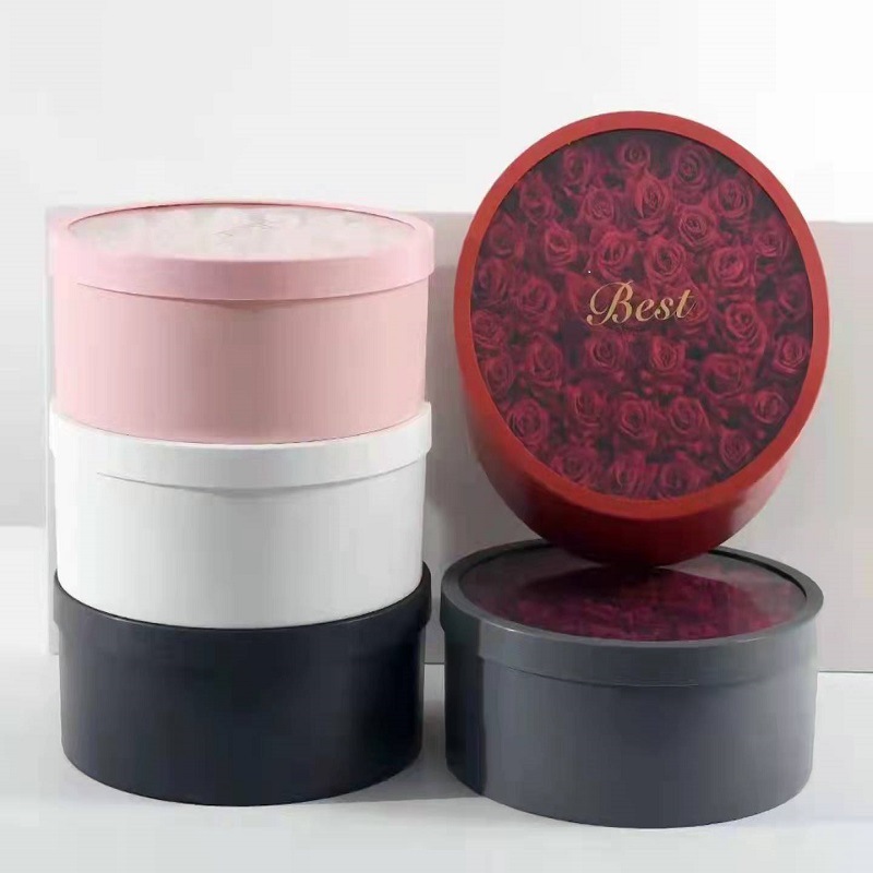 水晶圆形套二花盒水果PVC开窗鲜花包装盒插花花束礼盒入冬四件套