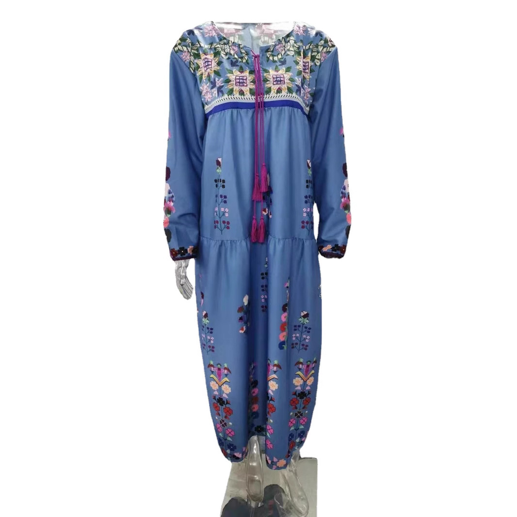 Style bohème européen et américain, positionnement sur le marché extérieur, imprimé floral patchwork, cravate à cordon long_voghion.com
