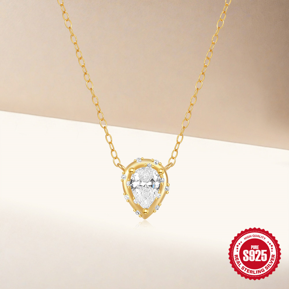 Moda europea y americana simple s925 personalidad de plata esterlina gota de agua geométrica con incrustaciones de diamantes apilados a juego diario collar de clavícula para mujer