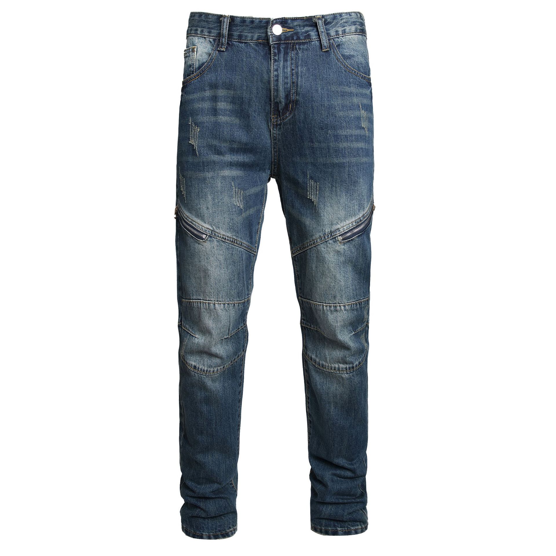 Men's Fashion Straight Leg Jeans Zipper Decorated Casual Denim Pants Mid Waist Long Slight Stretch Softener_mkmklike.com