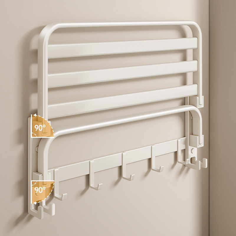 Cream-style Towel Rack Toilet Non-perforated Bath Towel Storage Rack Bathroom Toilet Wall-mounted Space Aluminum Storage Hanging Rod
