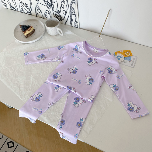 Anmeiya's new children's Lycra cotton seamless home wear four-season Korean style comfortable autumn clothes and pajamas set