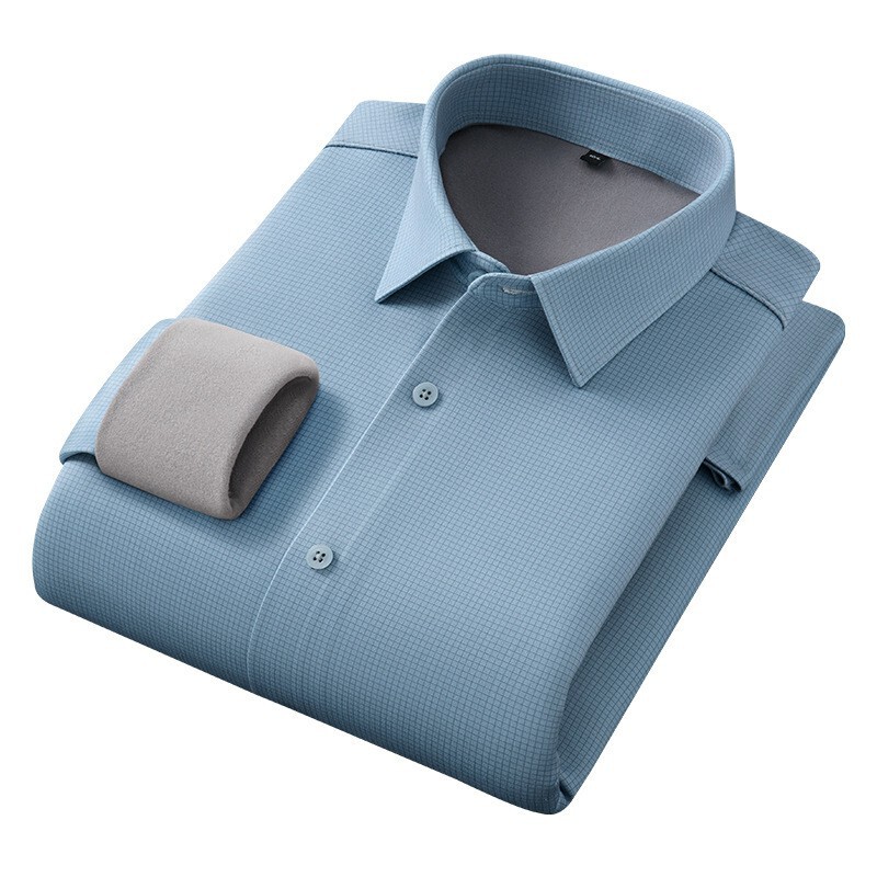 Promotional Autumn and Winter New Style Sheep Wool Seamless Business No-Iron Warm Shirt Plus Velvet Thickened One-Piece Velvet Light Luxury Shirt