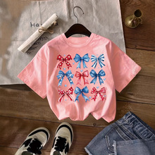 外贸 夏季女童 红蓝白星星图案印花T恤，  时尚宽松的上衣