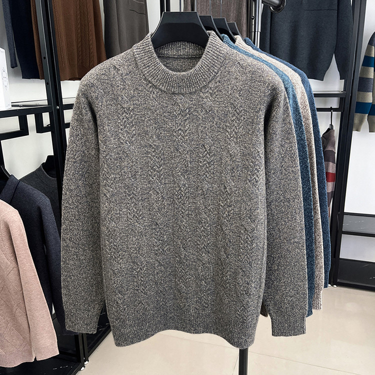 Jacquard invierno nuevo 100% lana de oveja hombre engrosado medio cuello suéter de fondo suave glutinoso suéter de punto suelto