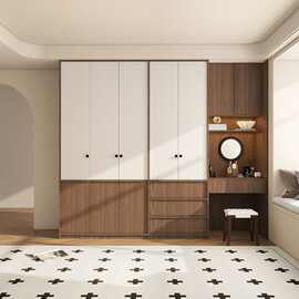 中古风衣柜家用卧室新中式骨骼线大衣柜带梳妆台一体定 制简易柜