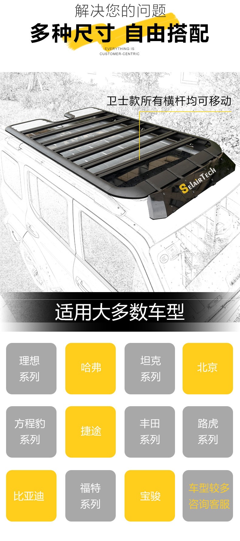 SUV roof platform car luggage rack, expandable folding ladder, backpack, tent, canopy, luggage box, off-road modification