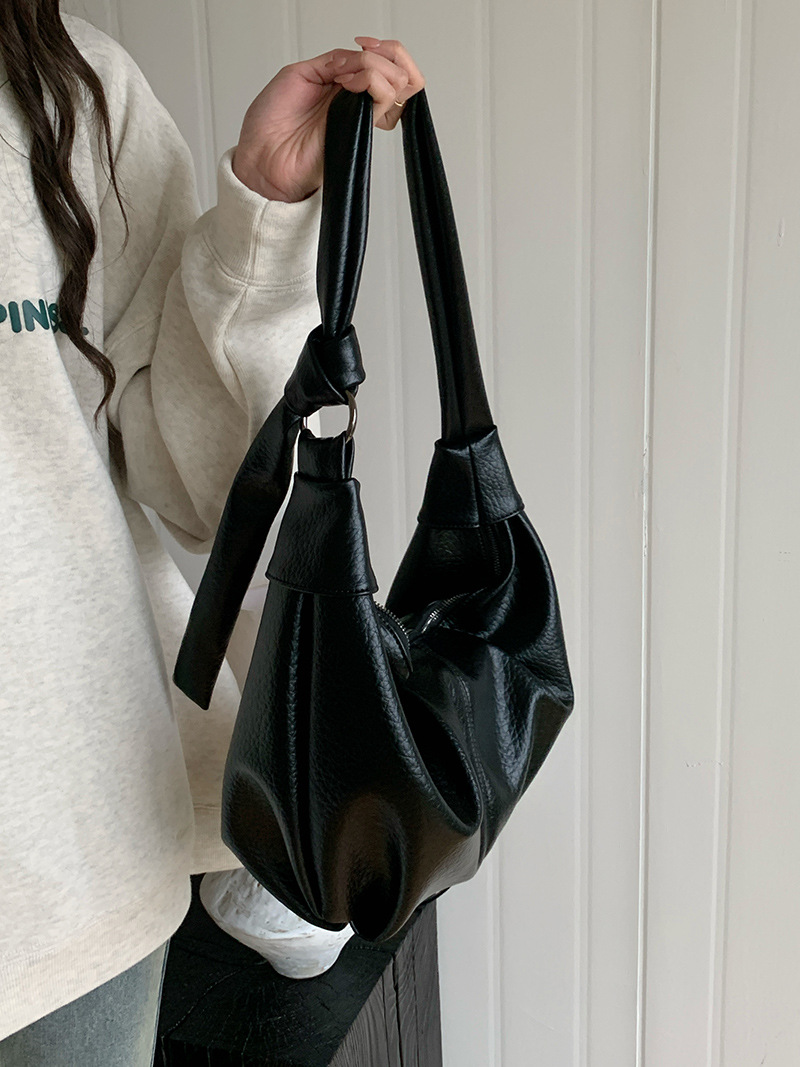 Korean Instagram Large Capacity Soft Leather Folded Dumpling Lazy and Versatile Casual Commuting One Shoulder Crossbody_voghion.com