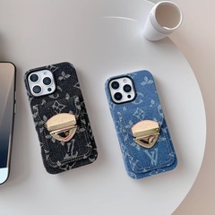 iPhone16Promaxカード挿入Apple携帯電話ケースに適した高級ハードウェアバックルカードホルダーデニムハイエンドトレンディブランド