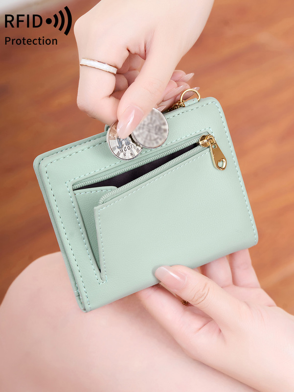 女性超薄型二つ折り財布 RFID ブロッキング多機能クレジットカードバッグシンプルなコンパクトポータブル学生小銭入れ|undefined