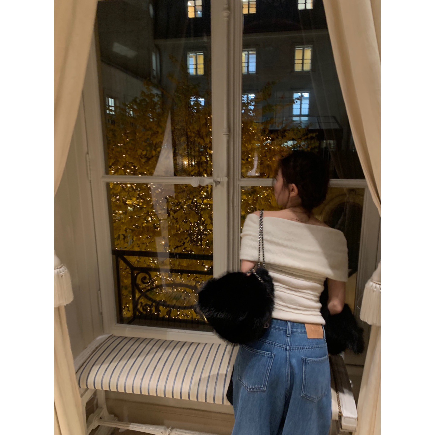 現物 ~ 韓国the bar * net年末デート雰囲気感蝶結び一字肩ニット