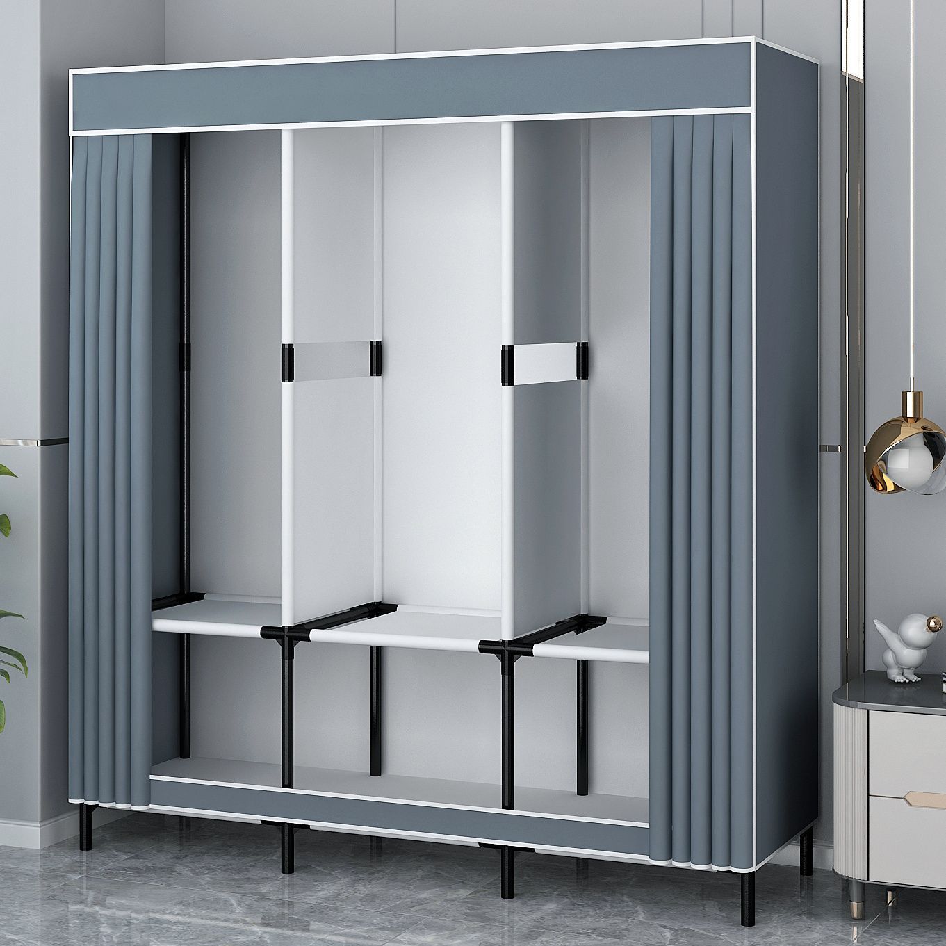 Simple Wardrobe for Home Bedroom Durable Assembly Dormitory Cloth Wardrobe Rental House Floor-Standing Shelf Small Storage Cabinet