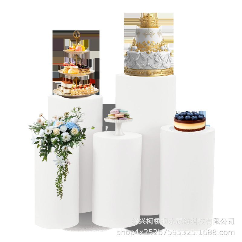 跨境弹力甜品台布套酒店婚礼铁艺甜品圆柱桶桌套蛋糕店装饰防尘罩|undefined