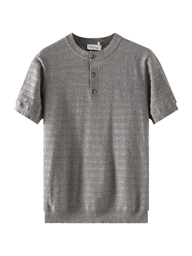 Hielo para hombre Henry cuello camiseta de punto de manga corta de verano fresco de negocios casual ropa de hombre vieja camiseta de textura de estilo de dinero
