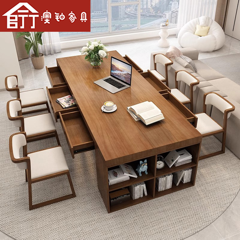 Australian Platinum Nordic Living Room Full Solid Wood Long Desk Bookcase Integrated Household Writing Desk with Drawer Student Reading Table