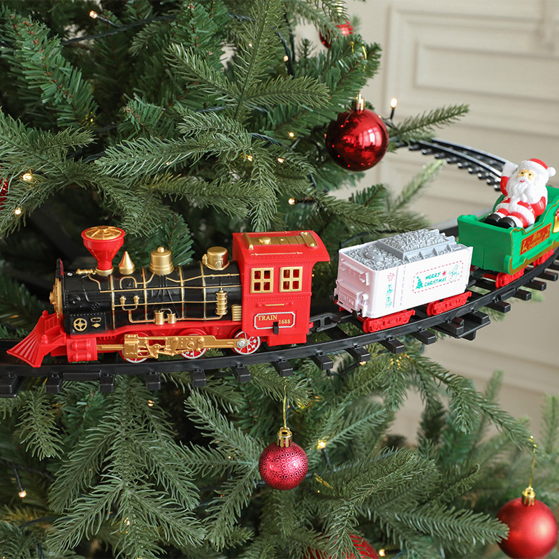 Tren de Navidad eléctrico suspendido árbol de Navidad tren de Navidad regalos juguetes decoraciones
