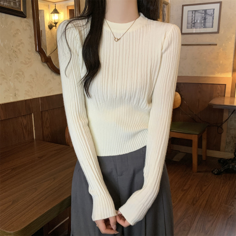 Chic Slim-fit Crewneck Base Shirt Women's 2024 Autumn and Winter New High-end Sense Sweater Inner Long-sleeved Sweater Top